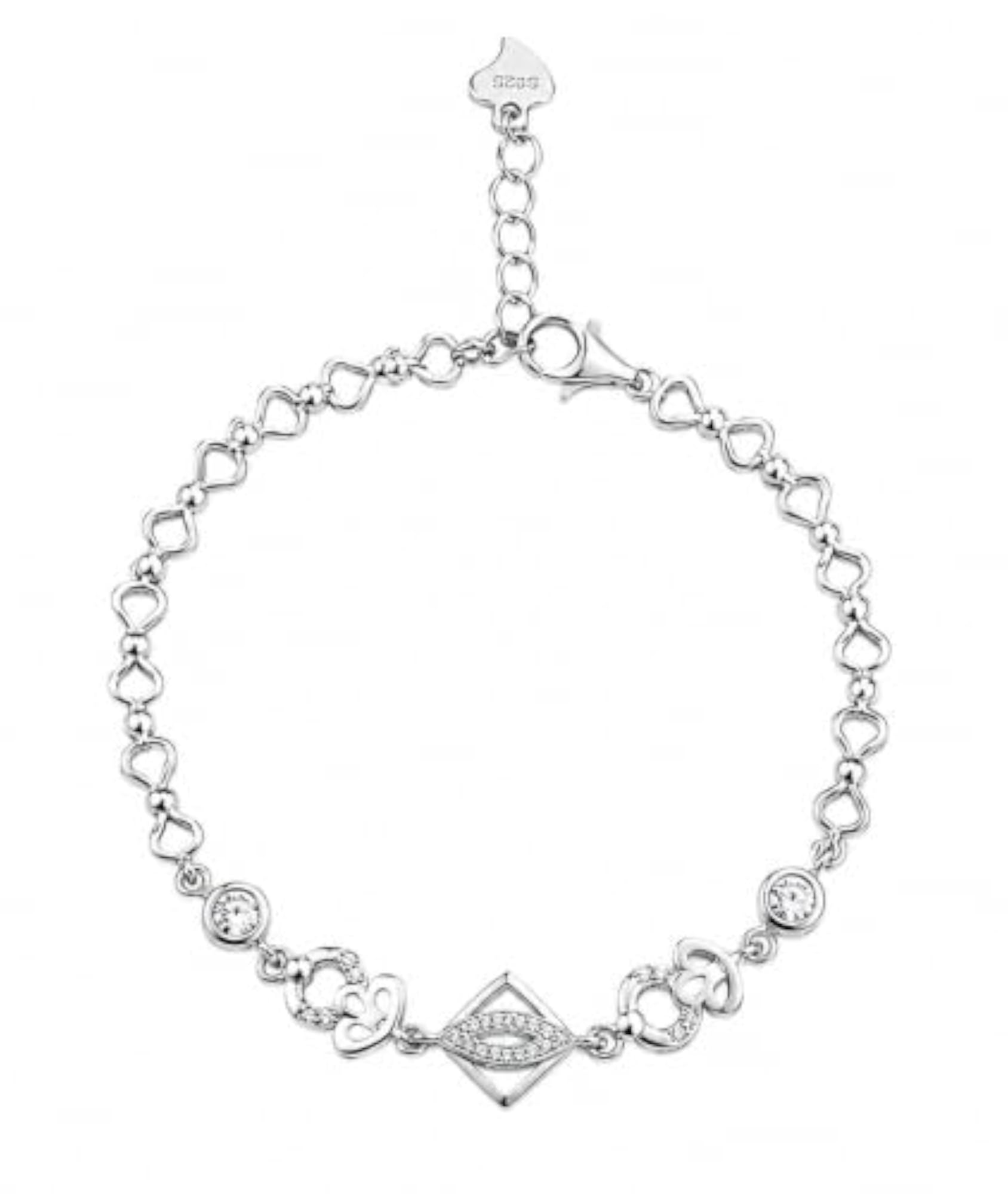 925 Sterling Silver CZ Chain Bracelet for Women